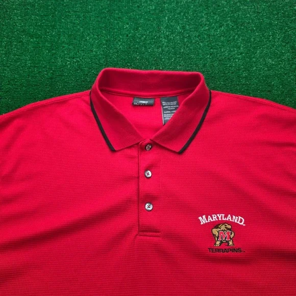 Maryland Terrapins Polo Shirt Mens XL Red Black Testudo Turtle Logo Active NCAA - Picture 2 of 7